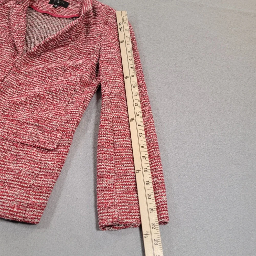 Talbots Petites Textured Knit Blazer Career Office Jacket Red White Women's 6P